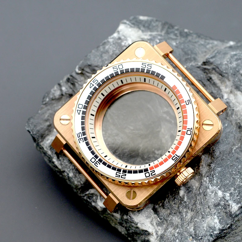 316 Stainless Steel Rose Square Diver Watch Case Sapphire Glass Fit NH34 NH35 NH36 7S26 Movement Spare Replacement Parts