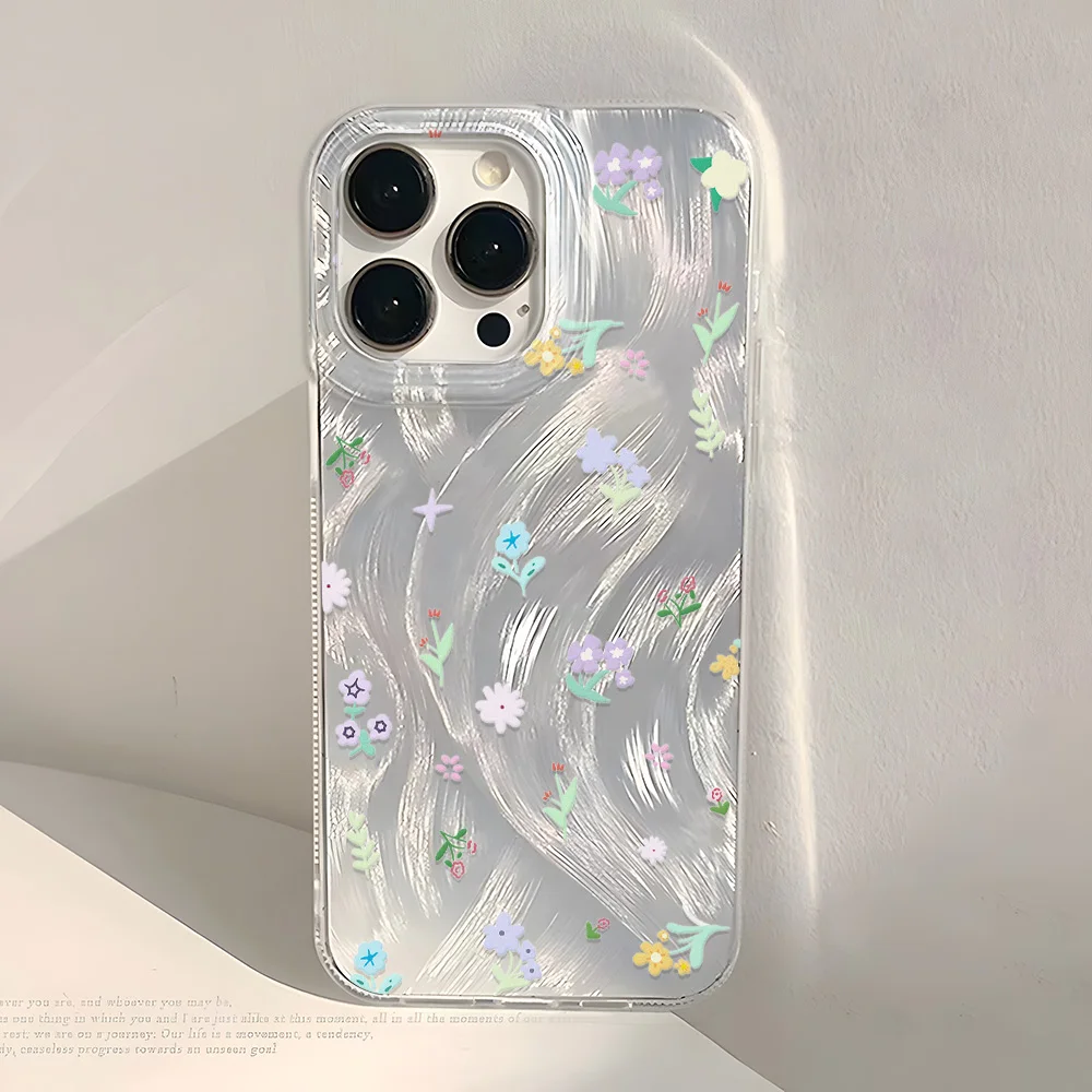 

Luxury Laser Silver Flower Phone Case for Samsung S24 Ultra S22 S23 FE A55 5G A54 A53 A52 A35 A34 A33 A15 A14 A13 A12 Cover