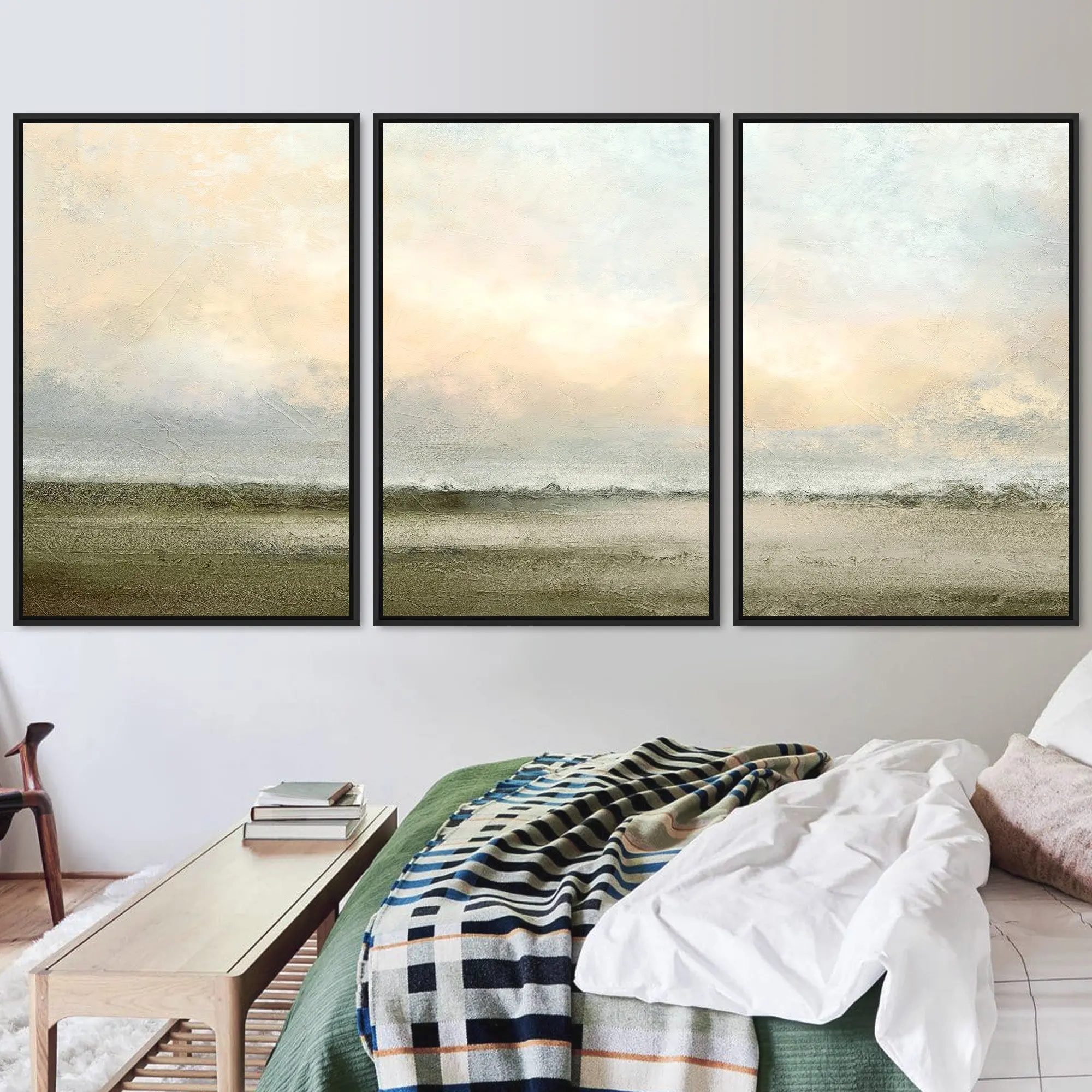 3PCS frameless decorative art print,3 Pcs Canvas Wall Art Set,Minimal Pastel Sunset Desert,Landscape Nature Abstract Illustra