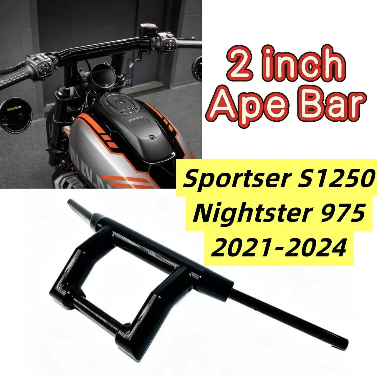 2‘’ T‑Bar Ape Hanger Bar For Harley Sportster S 1250 RH1250S Nightster 975 975S RH975S RH975 21-24 Motorcycle T Bar Handlebar