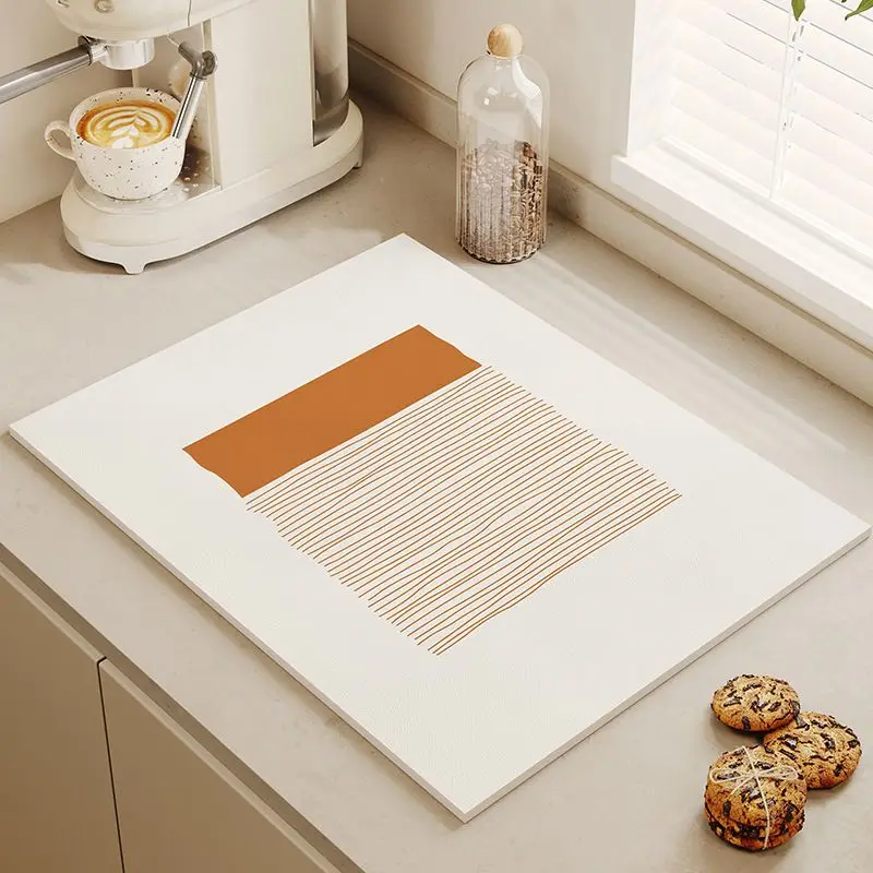 VIKAMA Nordic Minimalist Off White Tableware Drain Mat Absorbent Quick Dry Sink Countertop Mat Kitchen Minimal Home Decor