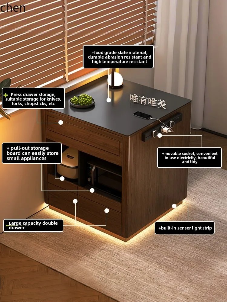 HT Island Cabinet Movable Open Kitchen Rock Plate Dining Table Integrated Cabinet Ready to ship and purchase with peace of mind