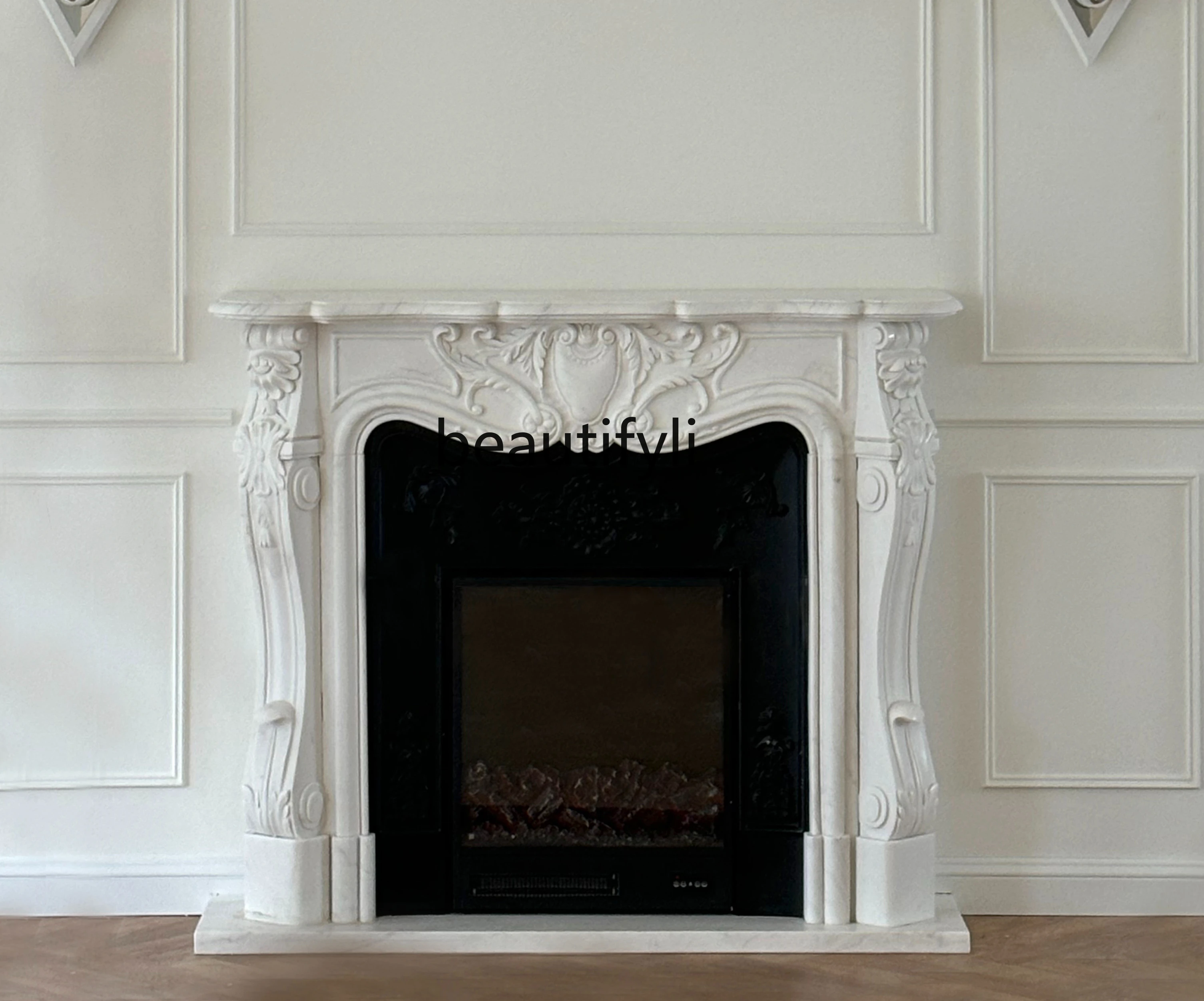 French Marble Hand Carved Stone Carving Fireplace White Marble Material Embossed Curio Cabinet