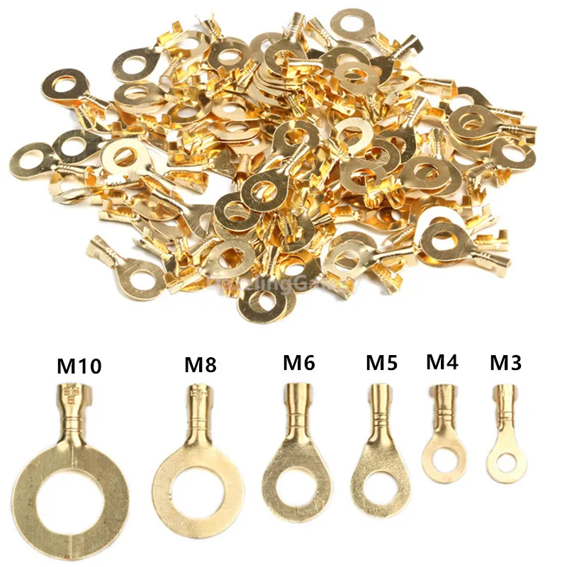50-100PCS Ring Cable Lugs Terminals Assorted Naked Non-insulated Connector 3.2-6.2mm Wire Cable Connectors Brass Terminals Kit