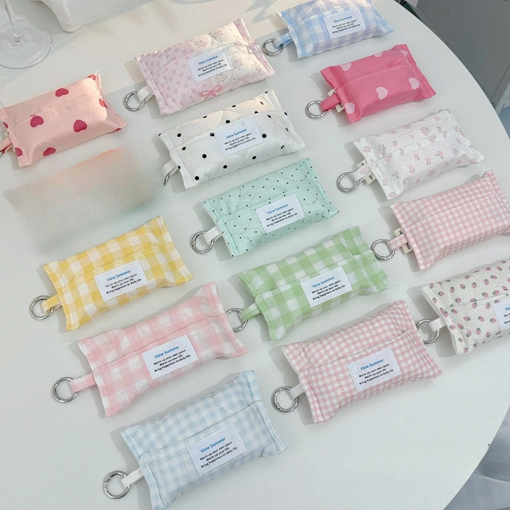 Cloth Art Tampon Tissue Storage Bag Cartoon Checkered Tissue Paper Cover Facial Tissue Bag Portable Girl Commuting