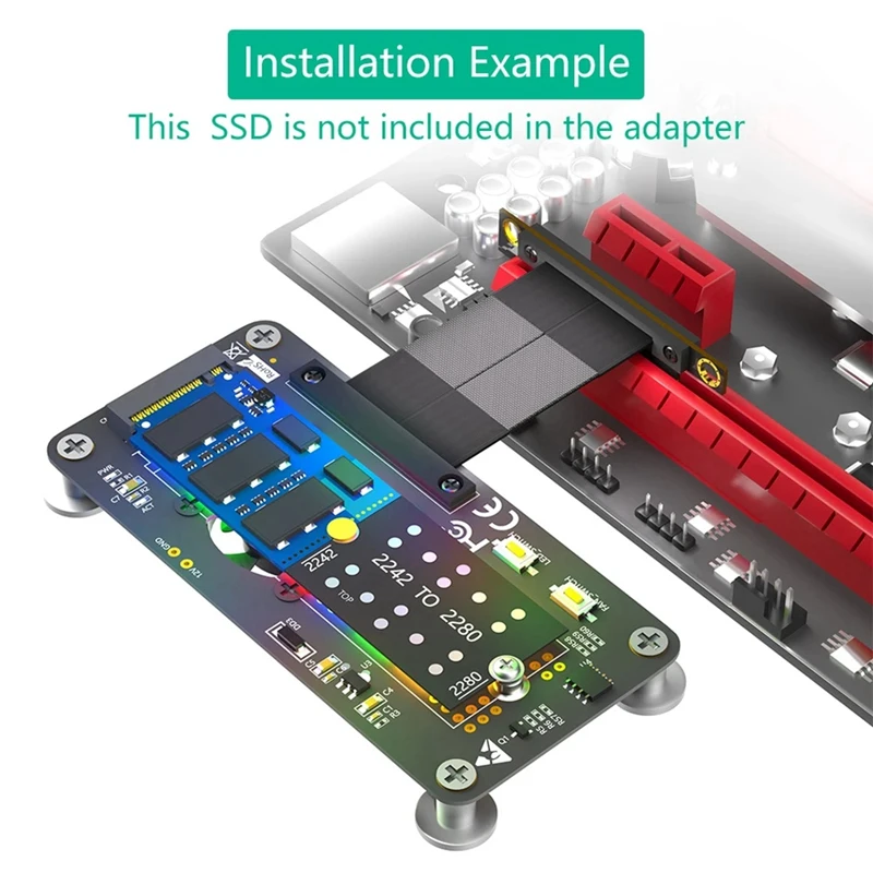 Tarjeta elevadora M.2 m-key NVME SSD a Pcie X4, Cable de extensión con ventilador de refrigeración, almohadilla magnética LED RGB para NVME SSD 2230-2280