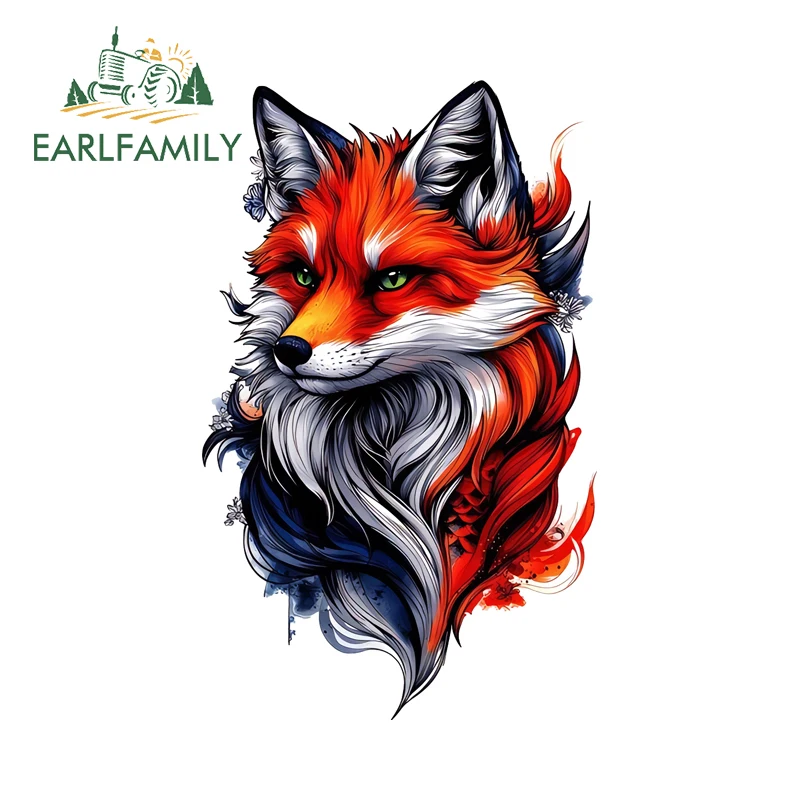 EARLFAMILY Bright-coloured Red Fox Head Car Decals Attractive Vivid Animals Camper Computer Case Decals Exterior Accessories