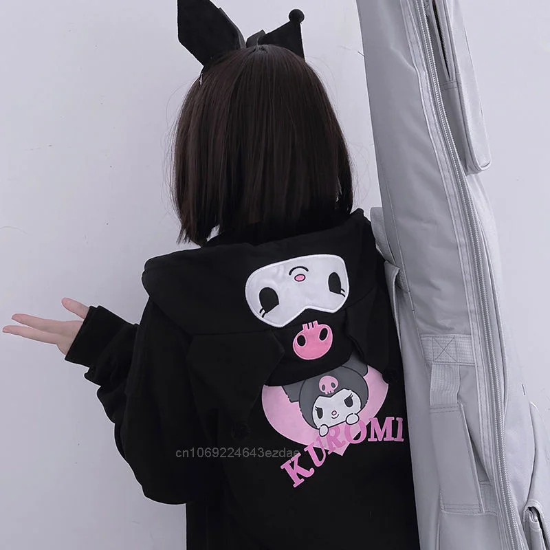 Imagem -02 - Sanrio dos Desenhos Animados Kuromi Moda Hoodie Y2k Menina Outono Solto na Moda Bonito Impresso Cardigan Feminino Coreano na Moda Rua Harajuku Cabolsa