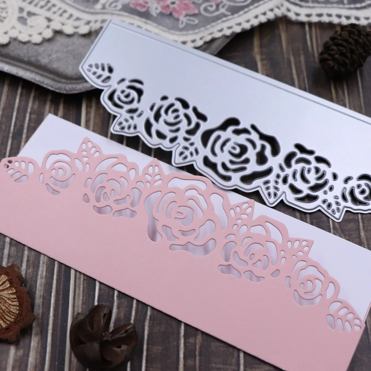 Rose Border Metal Dies Cutting for Scrapbooking Embossing DIY Manual Photo Album Decor Knife Mold New Craft Stencils 2024 New