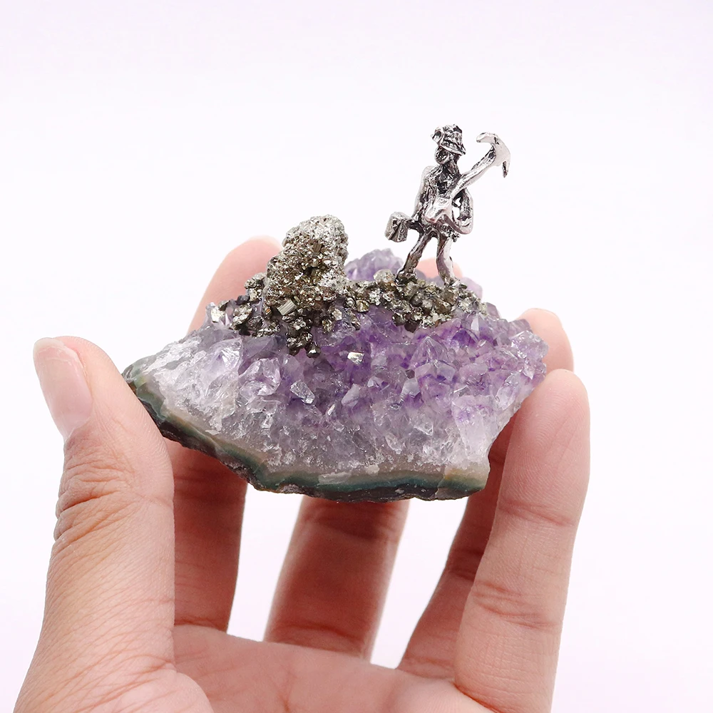 

Fashion Natural Crystal Cluster Miner Figurine Model Crystal Stone Ornament Household Supplies Tabletop Decor Miner Style Random
