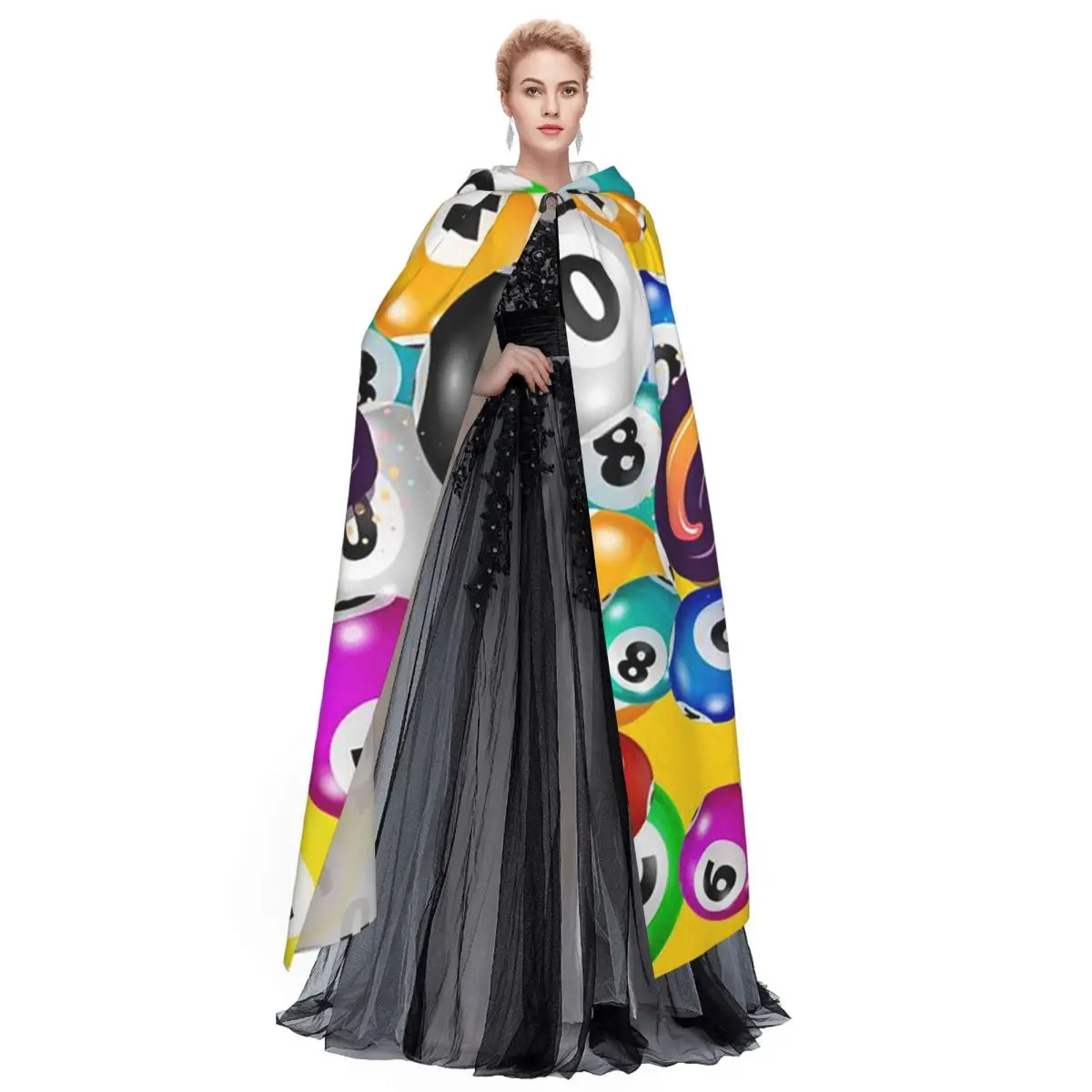 Bingo Balls Long Hooded Cloak Witch Medieval Costume Cosplay Cape