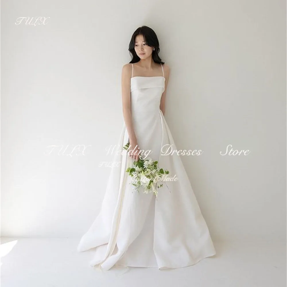 

TULX Simple Strapless Satin Korea Wedding Dress Photo Shoot Strap Sleeveless Bridal Gown Corset A-line Long 웨딩드레스 Wedding Robe