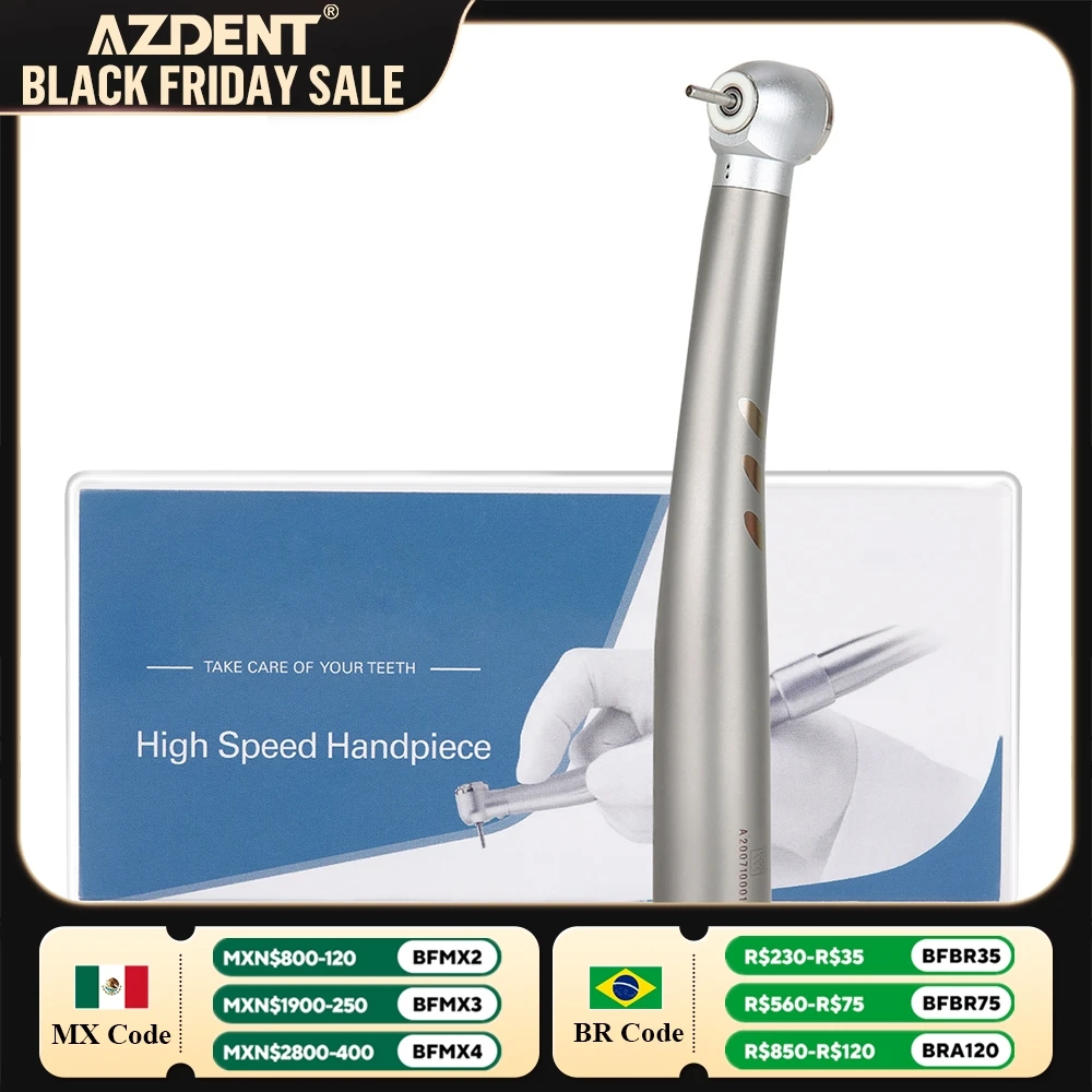 Dental High Speed Handpiece LED E-generator AZDENT Shadowless Ring Ceramic Ball Bearing Single Water Spray 2/4 Holes