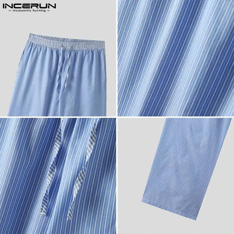 Men Striped Pants Drawstring Joggers Loose Casual Wide Leg Trousers Men Streetwear 2024 Fashion Male Long Pants S-5XL INCERUN