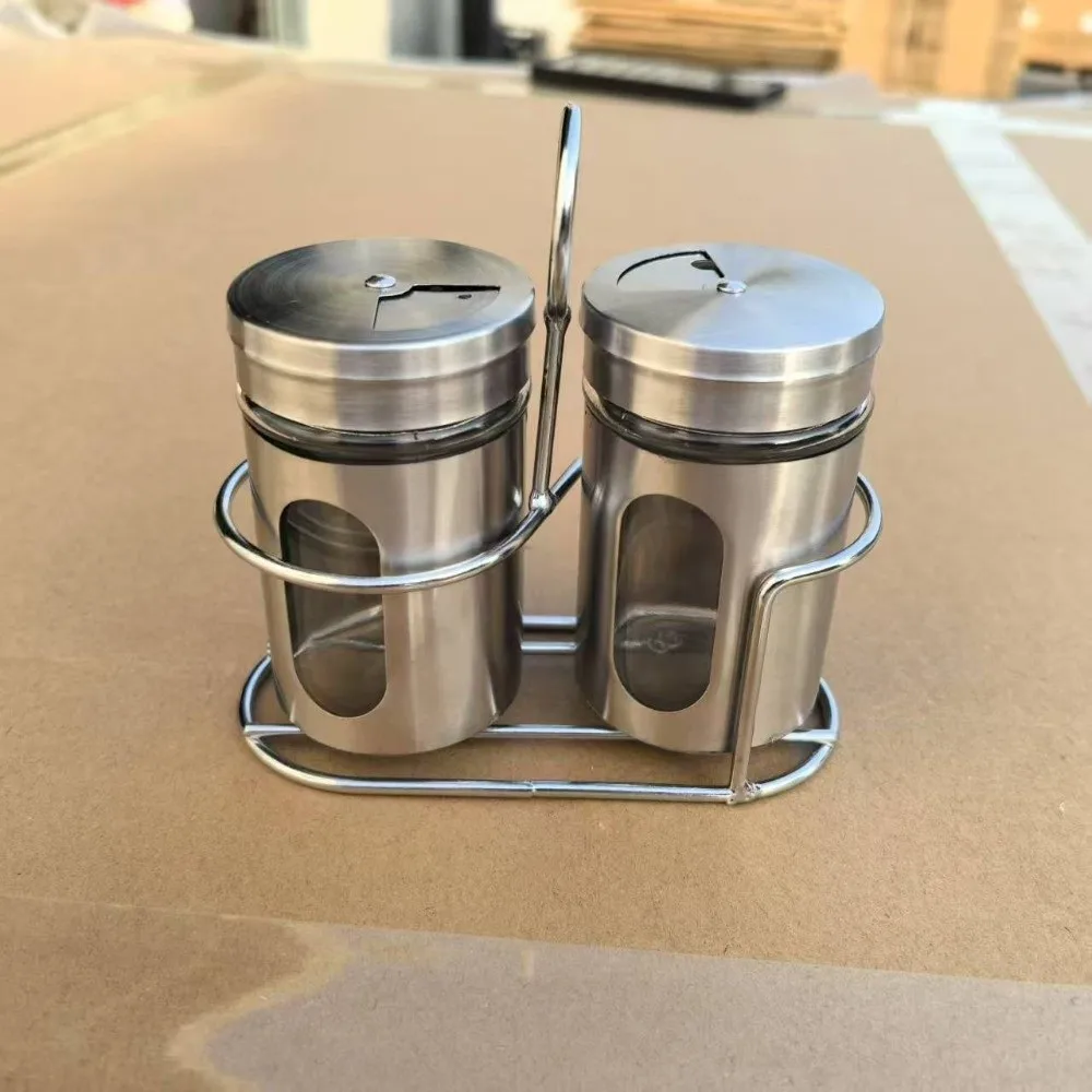 Portable Stainless Steel Seasoning Jars Visiable Glass Spreading Bottle Multifunction Rotating Spice Shaker Kitchen Organizer