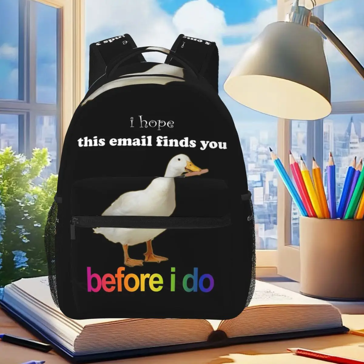 I Hope This Email Finds You Before I Do Goose Version Backpack Student Boys Girls BookBag School Bag Shoulder Bags for Men Women