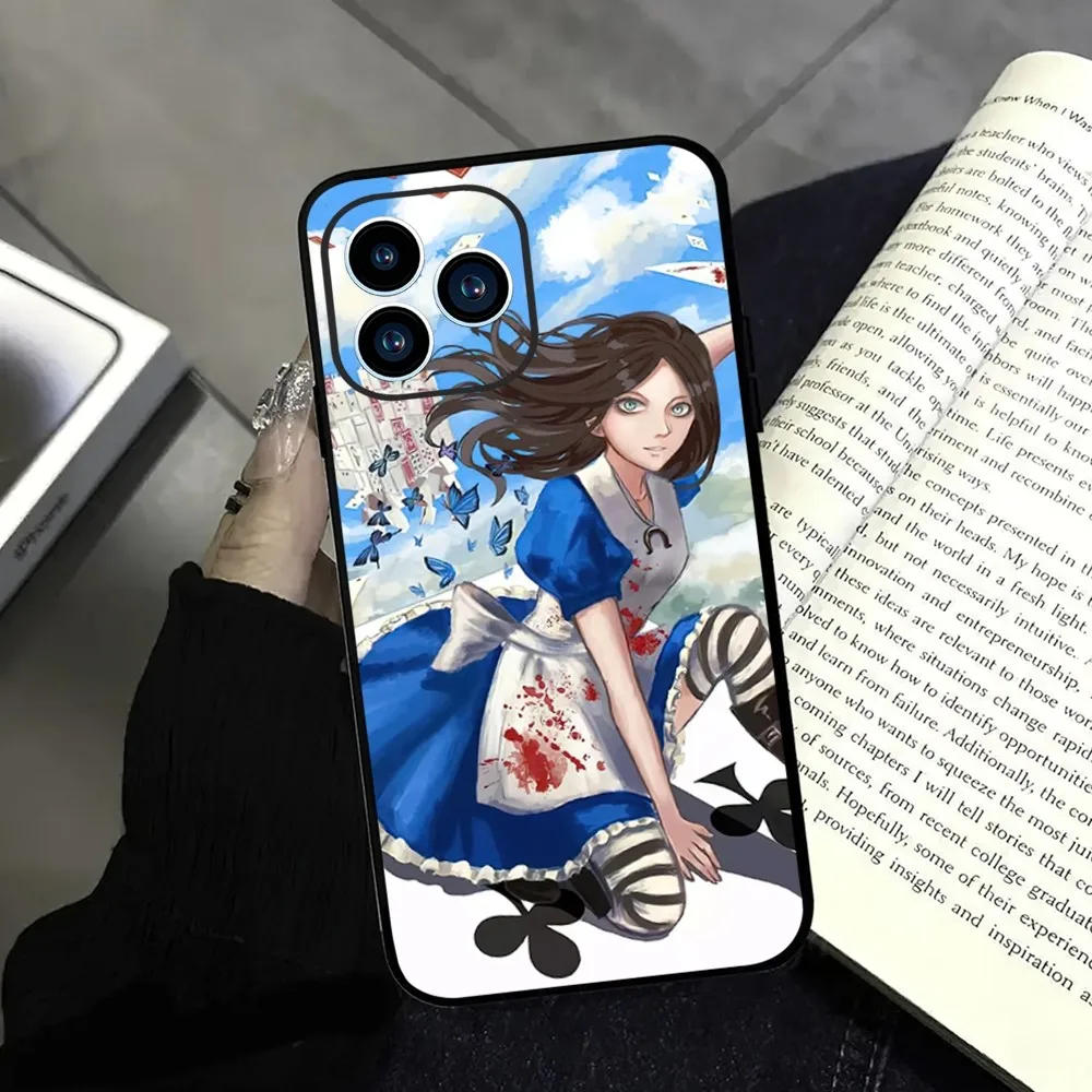 Gra Alice szaleństwo zwraca etui na telefon dla iphone13 12 11 14 15 Pro Max XS Max XR X 14 15Plus czarny silikonowy miękkie etui