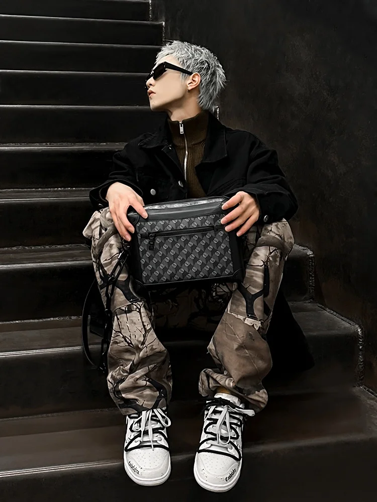 

GUDI Men's Large Capacity Soft Box Shoulder Bag Crossbody Camera Bag Street Trend Print Casual Leisure Fashion Bag