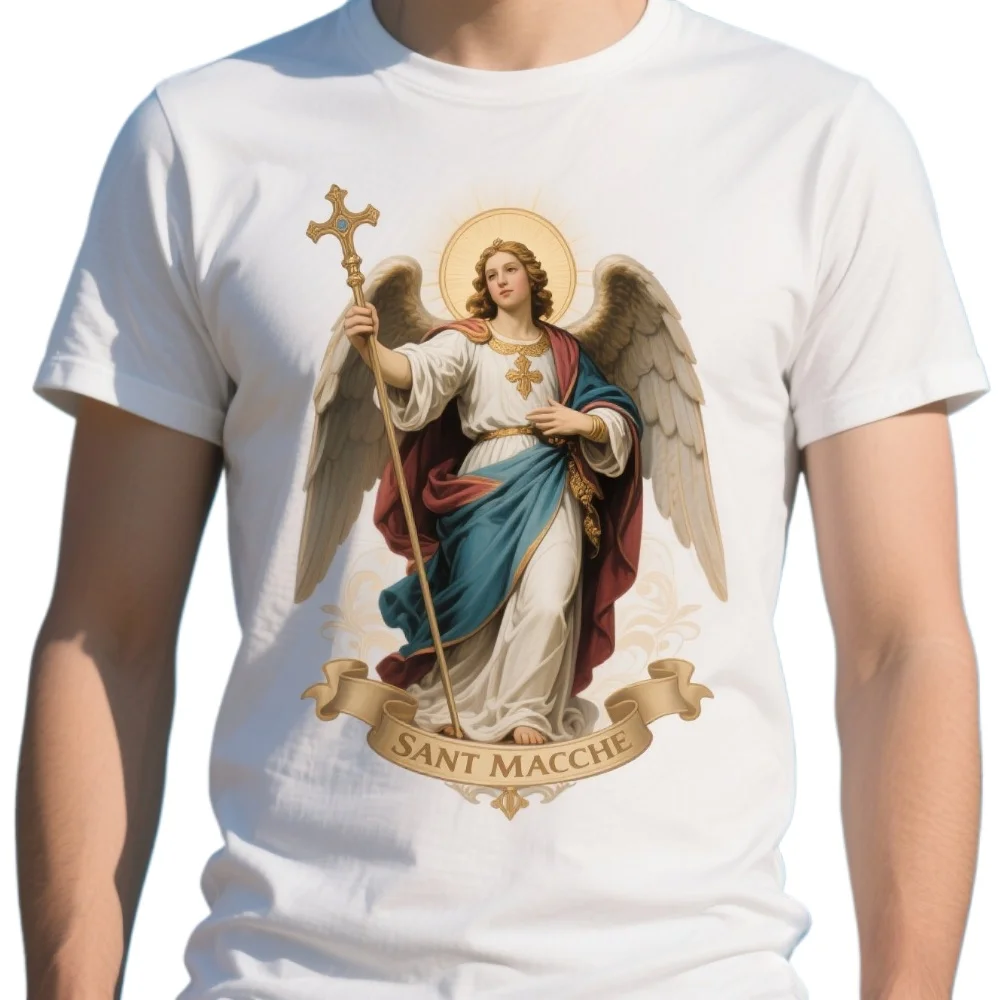 

Saint Michael The Archangel Christian Catolic T Shirt. 100% Cotton Short Sleeve O-Neck Casual T-shirts Loose Top New Size S-3XL