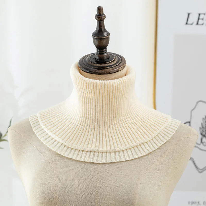 冬用リングスカーフ 女性用 暖かい厚手ニットスカーフ 二重層フェイクカラー 高さ調節可能 取り外し可能 無地ネックカバー