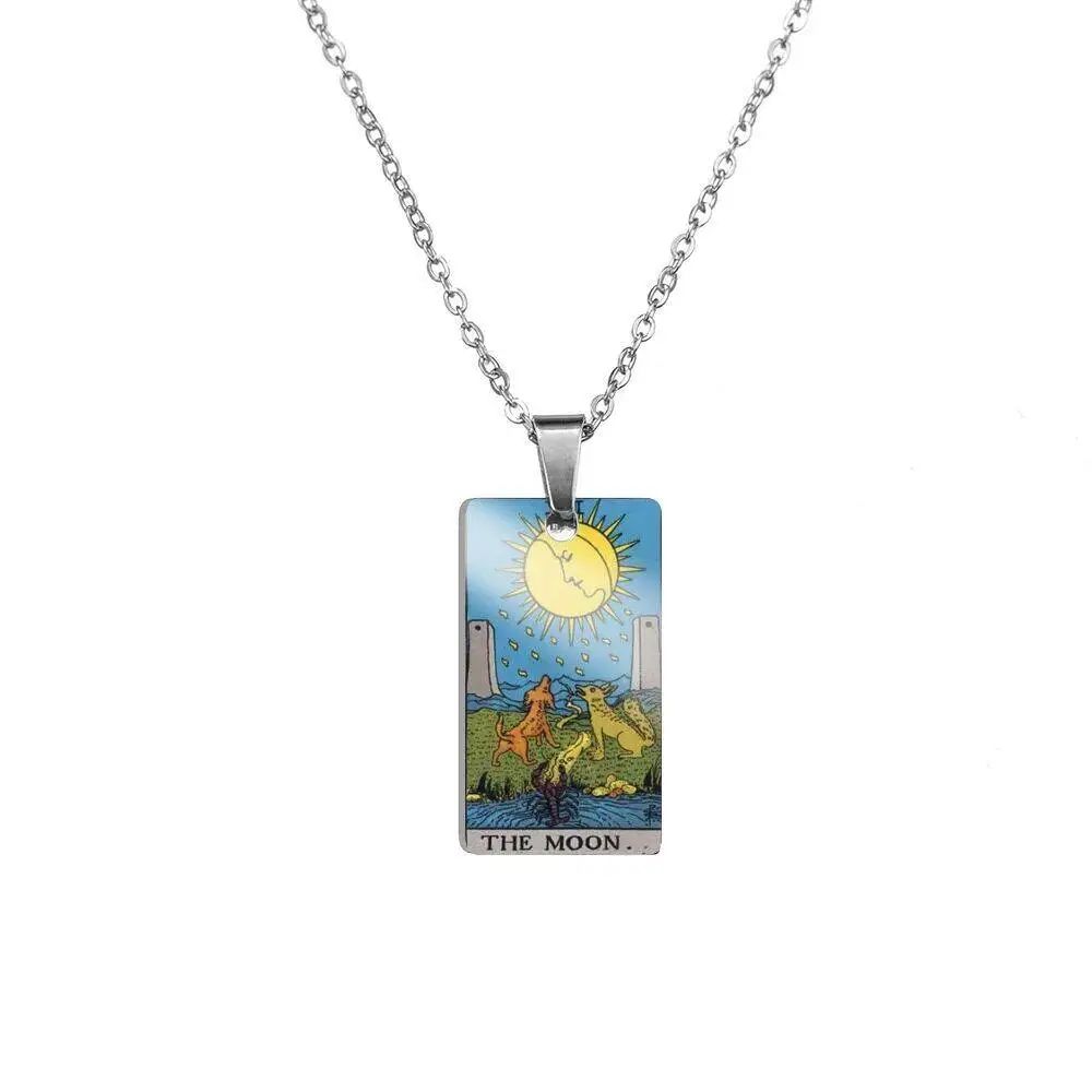 Personalized Stainless Steel Tarot Card Pendant Necklace, Classic Tarot Card Mysterious Divination Good Luck Talisman, Faith