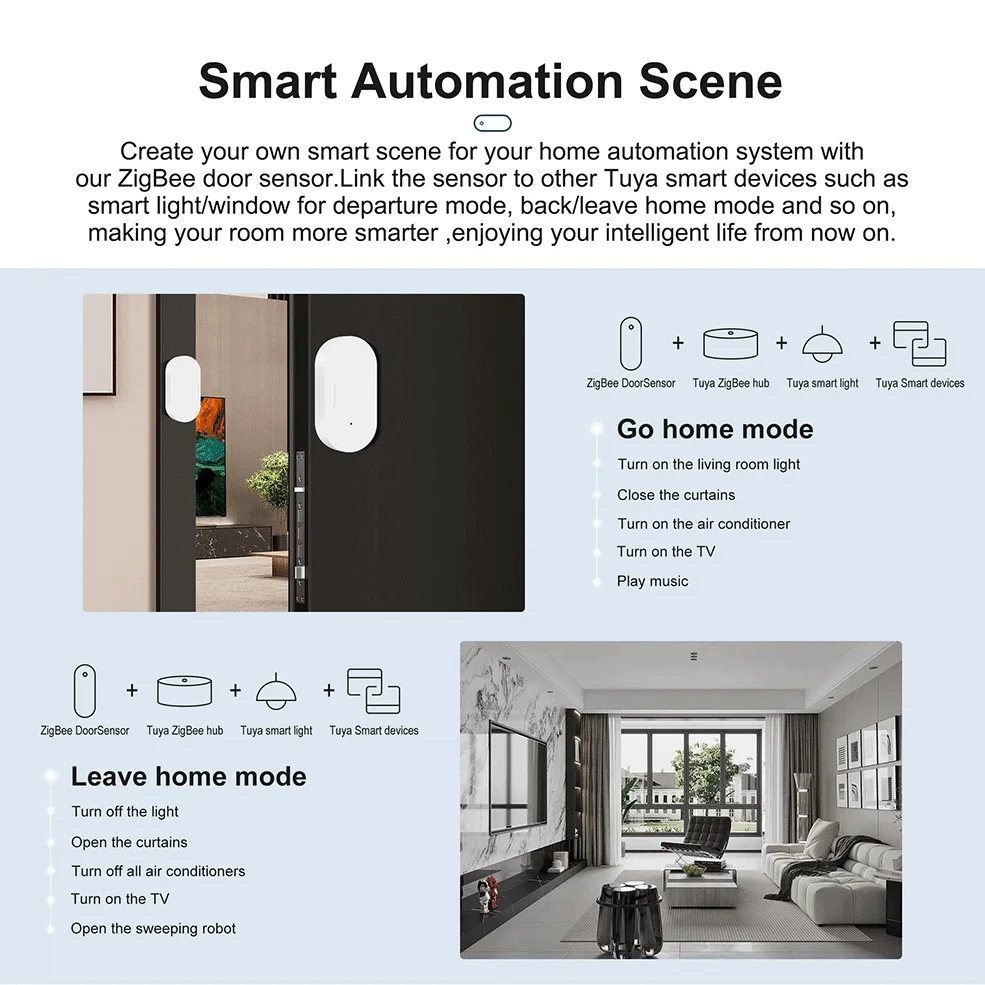 Zigbee 문짝 센서 창문 진입 센서 알람, 마그네틱 문짝 센서, 투야 스마트 라이프 앱, 알렉사 구글 홈 게이트웨이 필요