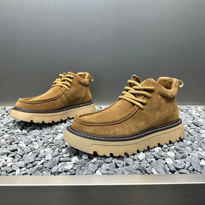 

Thick Sole Outdoor Pu Leather Breathable Man Footwear 2025 Ankle Boots Autumn New Mens Sports Sneakers Fashion Anti Slip Running