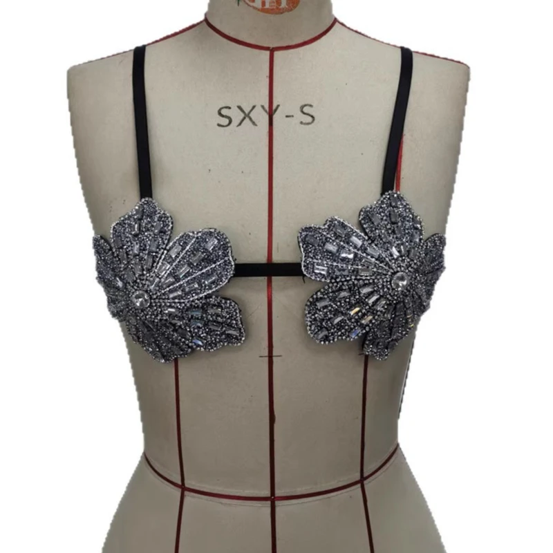 2026 Luxury Design Rhinestone Studded Flower Bra Tops Bikini Crop Sexy Dance Show Night Clubwear Tube Top Bling Diamonds Shirt