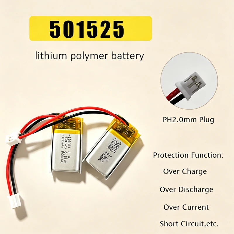 501525 Lipo Battery 3.7v 150mAh Lithium Polymer Batterie for LED Outdoor Car Light Microphone Driving Recorder Bluetooth Headset