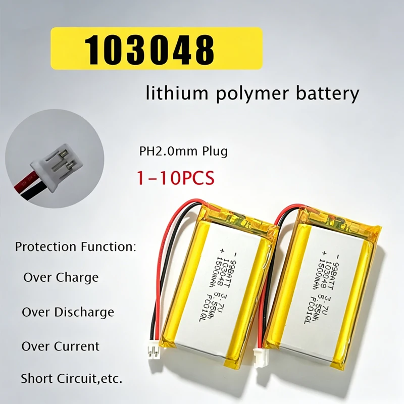 

103048 3.7V 1500mAh Li-Polymer Battery Rechargeable Lithium Lipo Batteries for Bluetooth Speaker Headset Electric Toothbrush