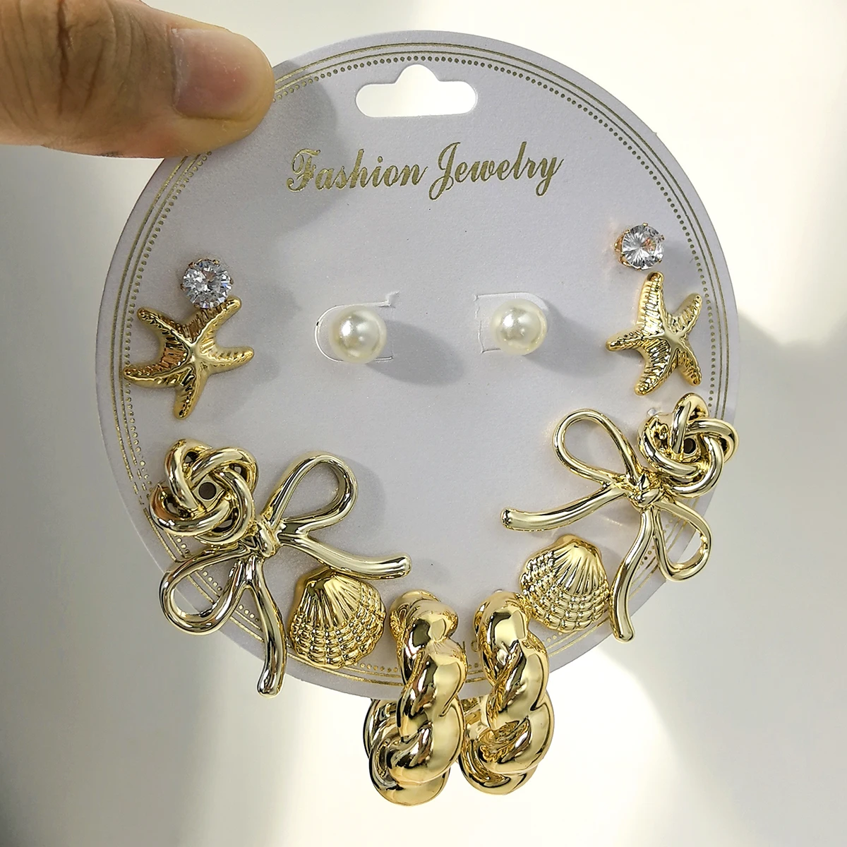 7 Pairs/Set Chunky Starfish Bow Twist C-Shape Earring Set for Women Fashion CCB Geometric Shell Earrings Beach Jewelry Gifts New