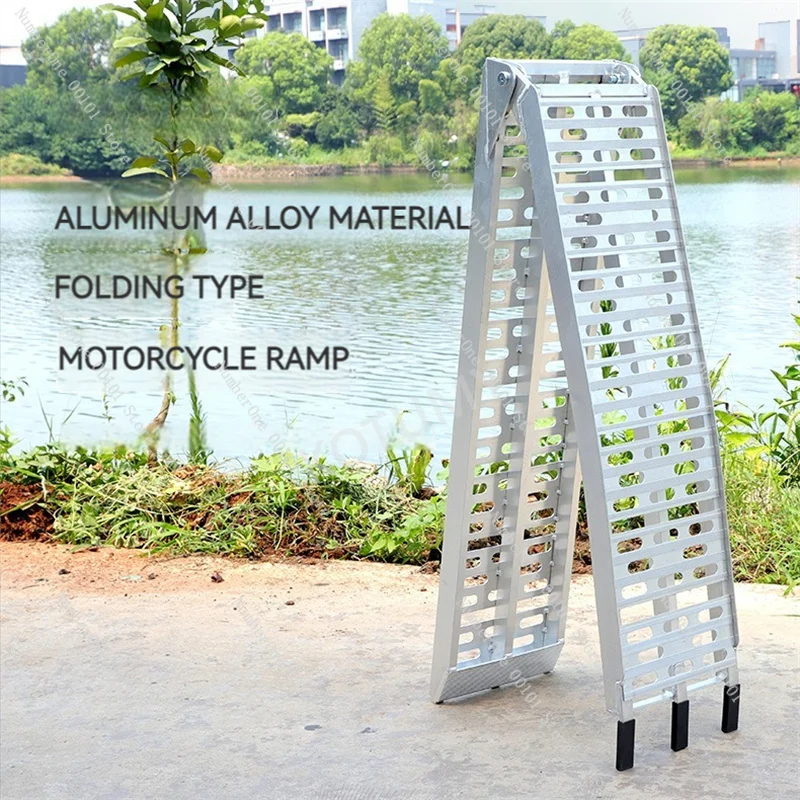 Folding Ladder Ramps Motorcycle Loading Trailer Transport Loading Aluminum Alloy Ramp Folding Ladder 228cm