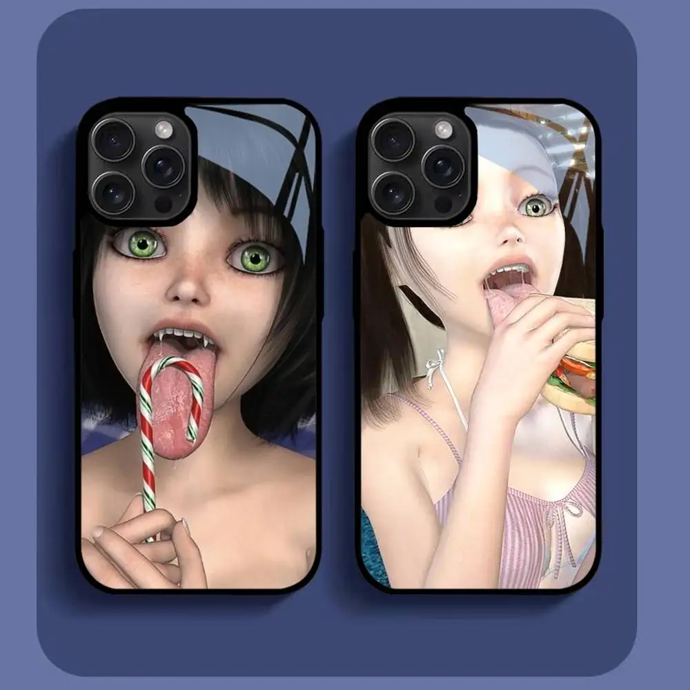 

Saftkeur Has A Tongue Phone Case For IPhone16 15 14 13 12 11 Pro Xs Max Mini XR X 7 8 Plus Luxury Mirror Hard Funda