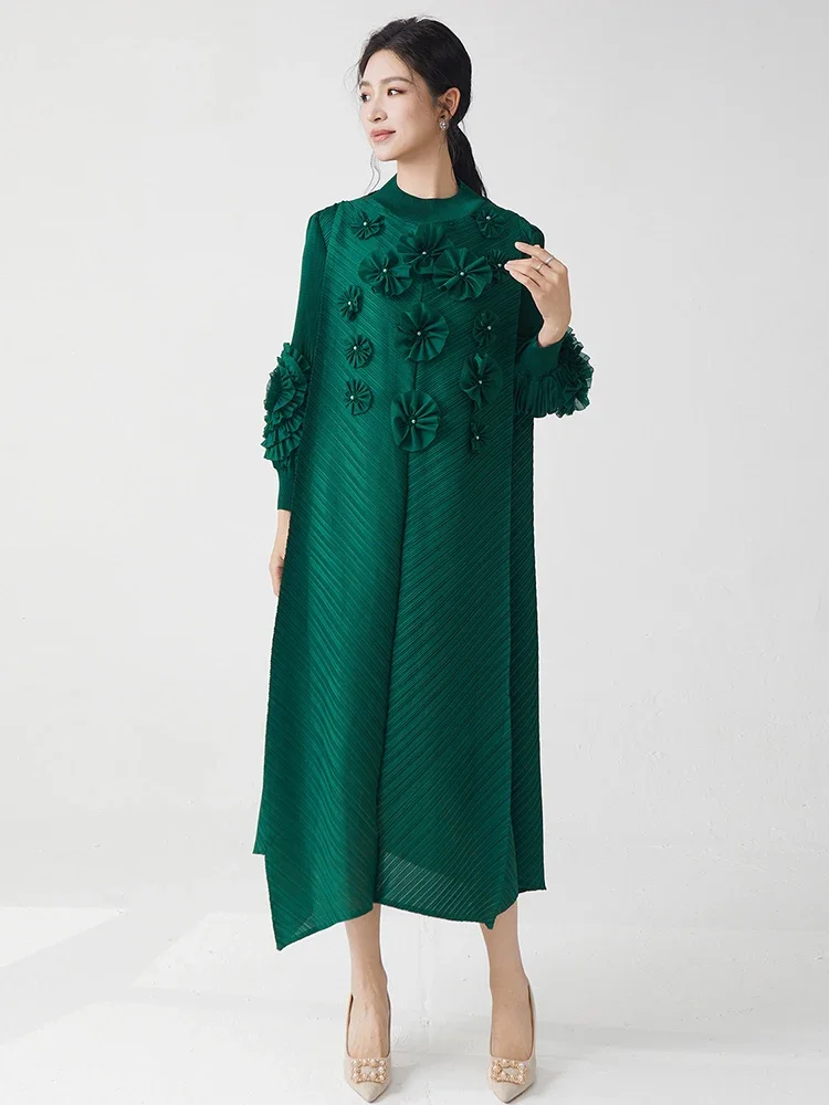 ANLAN New Miyaki Temperament Pleated Three-dimensional Patch Dress Women's Fashion Tide 2026 Summer New Long Dresses 2AN6813