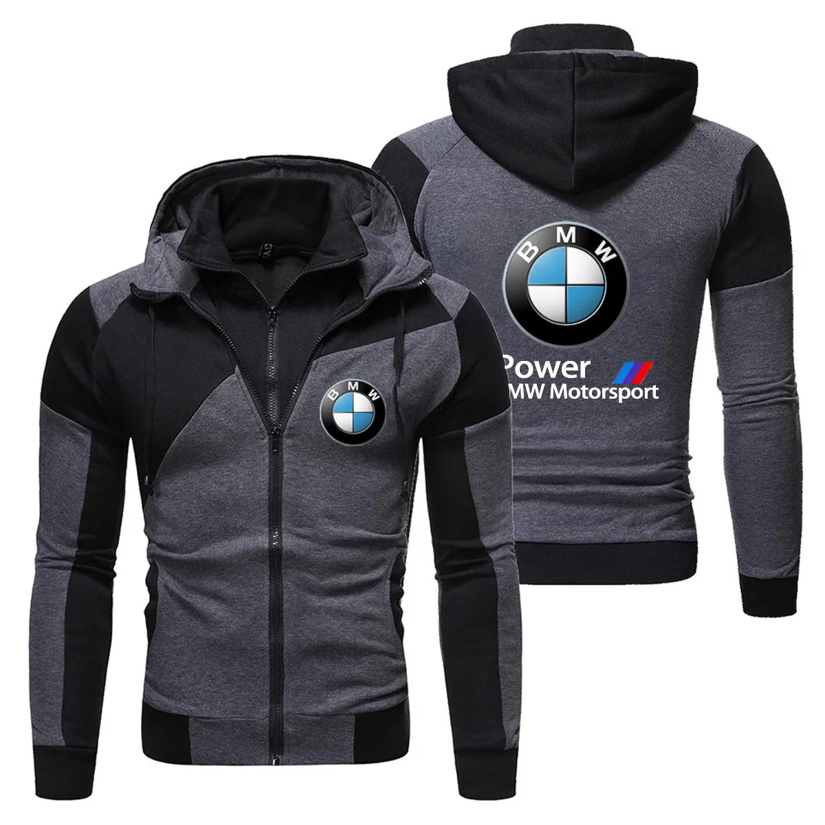 2025 Spring And Fall Hot New Men's BMW Logo Hoodie Warm Sweatshirt Comfortable Casual Fashion Jacket Top Men's BMW Double Zipper