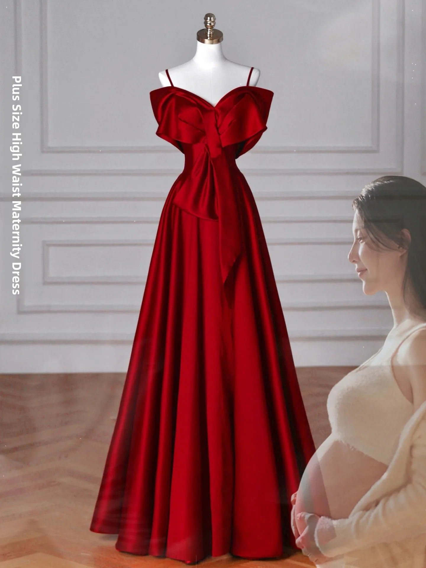 

Wedding Morning Robe Satin Beautiful Engagement Ceremony Dr plus Size Materni Wear Hide Belly Ele Red Wine Service Suit