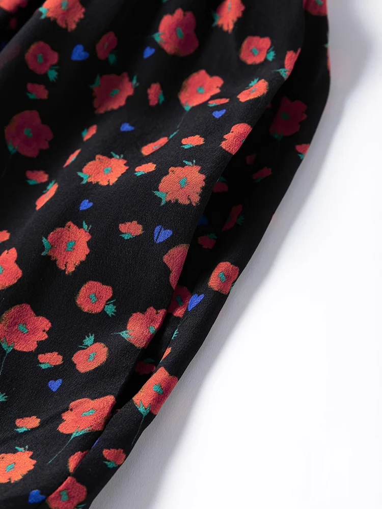 SuyaDream, vestido largo de mujer, tirantes finos 100% de seda auténtica, corte en A, vestidos con estampado floral, ropa de primavera verano 2025, negro