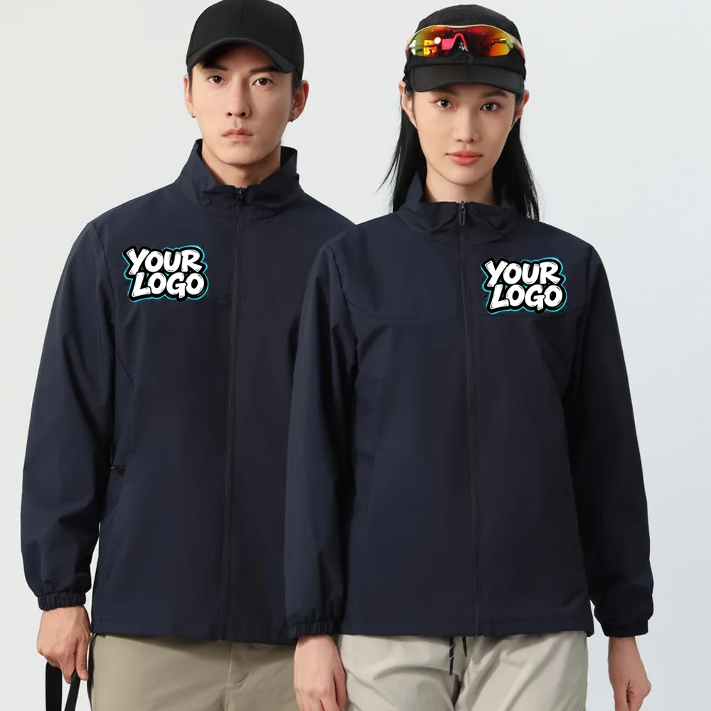 Custom Logo Single Layer Thin Shell Jacket Unisex Couple Stand Collar Windproof Zip Outdoor Spring Autumn Lightweight Outerwear