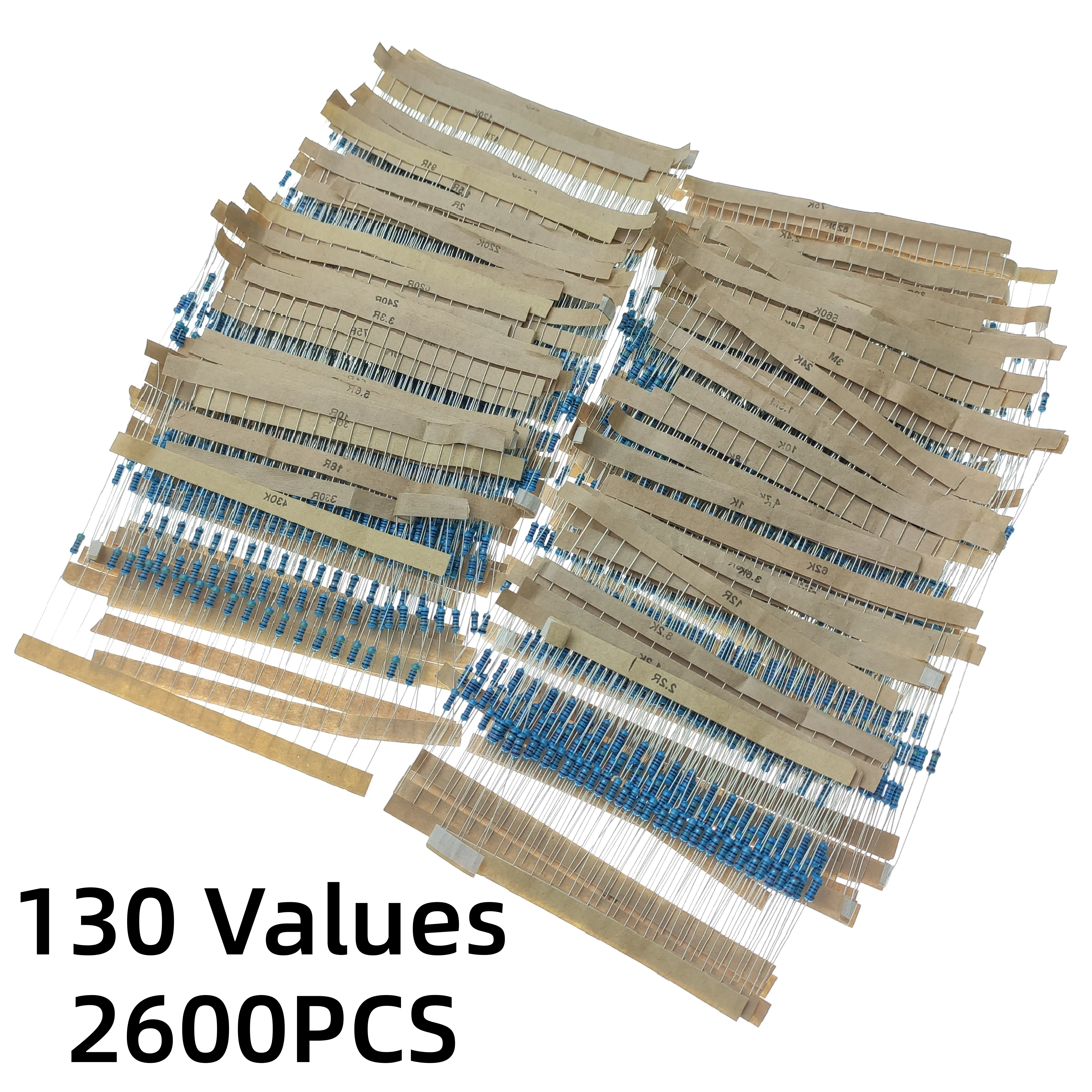 130 Values 2600pcs Resistor Kit 1 Ohm-3M Ohm 1/4w Metal Film Full Range resistors Assortment Kits for Raspberry Pi DIY Projects