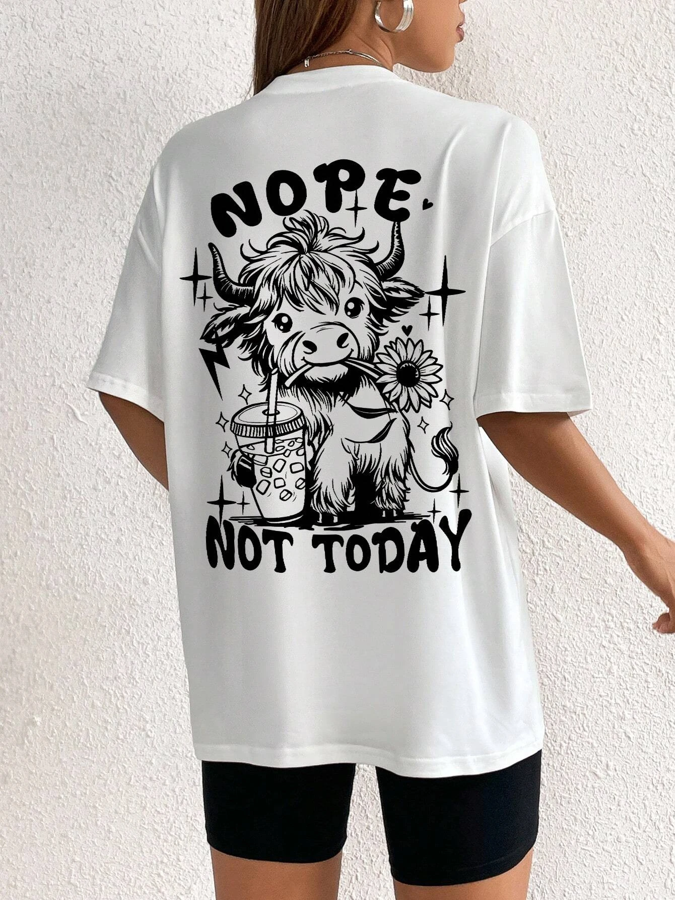 Doodle Cow Cartoon Graphic Slogan Women Cotton Tshirt Cartoon  Fashion Brand Summer Round Neck Short Sleeve Basic Top Casual Tee