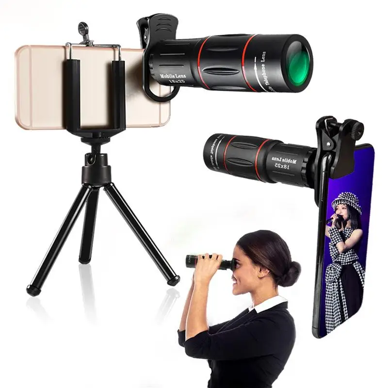 Portable External Mobile Lens 18X High-power HD Zoom Lens 37mm Caliber for Smartphone Telescope Telephoto Lens 18X Mobile Phone