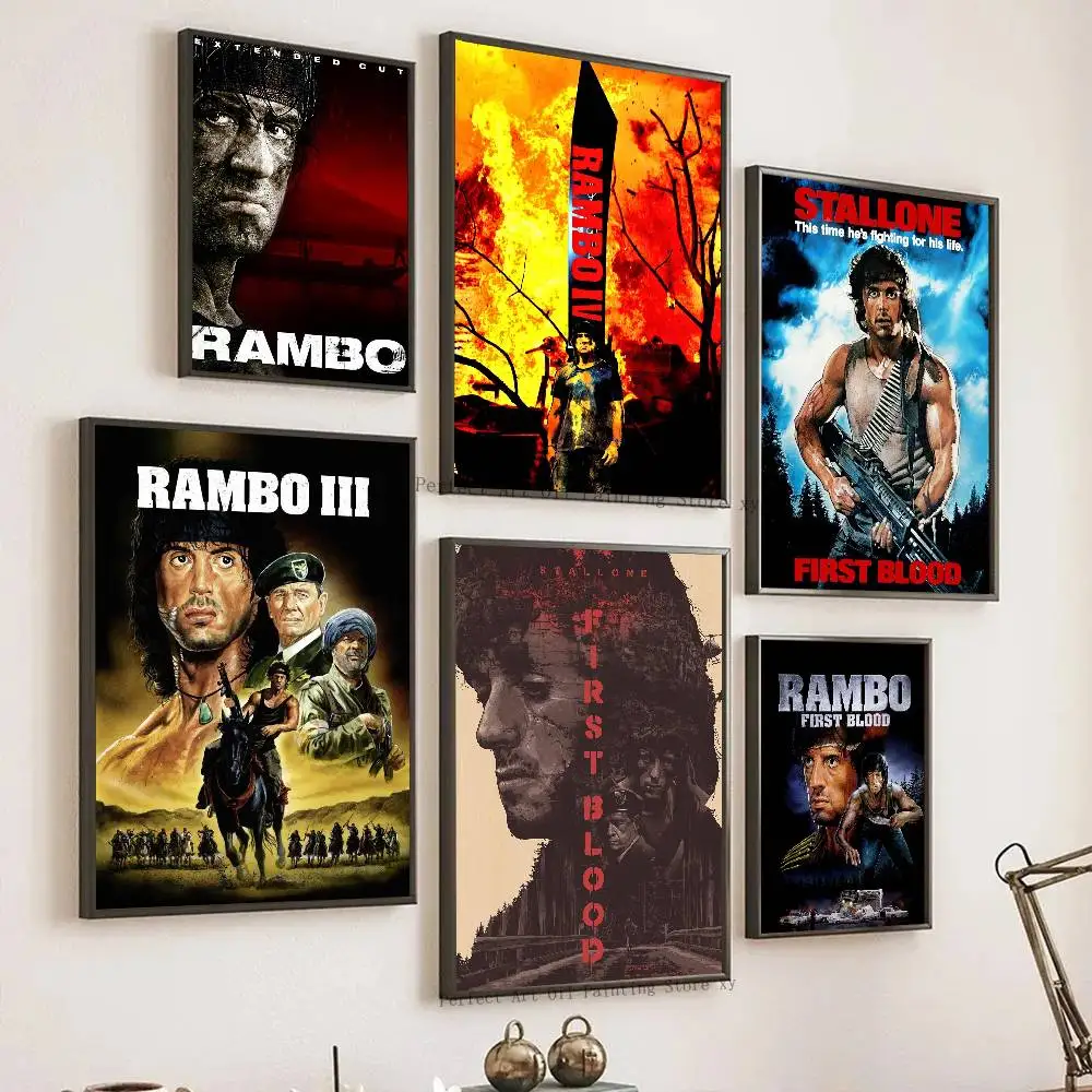 Movie Rambo F-First Blood Vintage Film Posters Living Room Bar Cafe Quality Canvas Vintage Style Comics Painting Art Home Wall