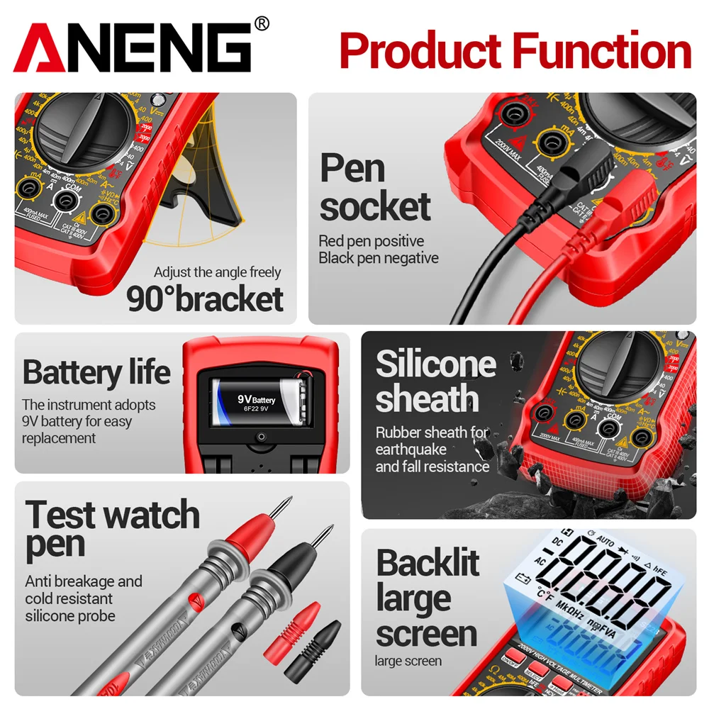 AC/DC Voltage Current Tester Ohm Hz Diode NCV High Pressure Multimetro Test Tool ANENG SZ28 Multimeter Smart 4000 Count Digital