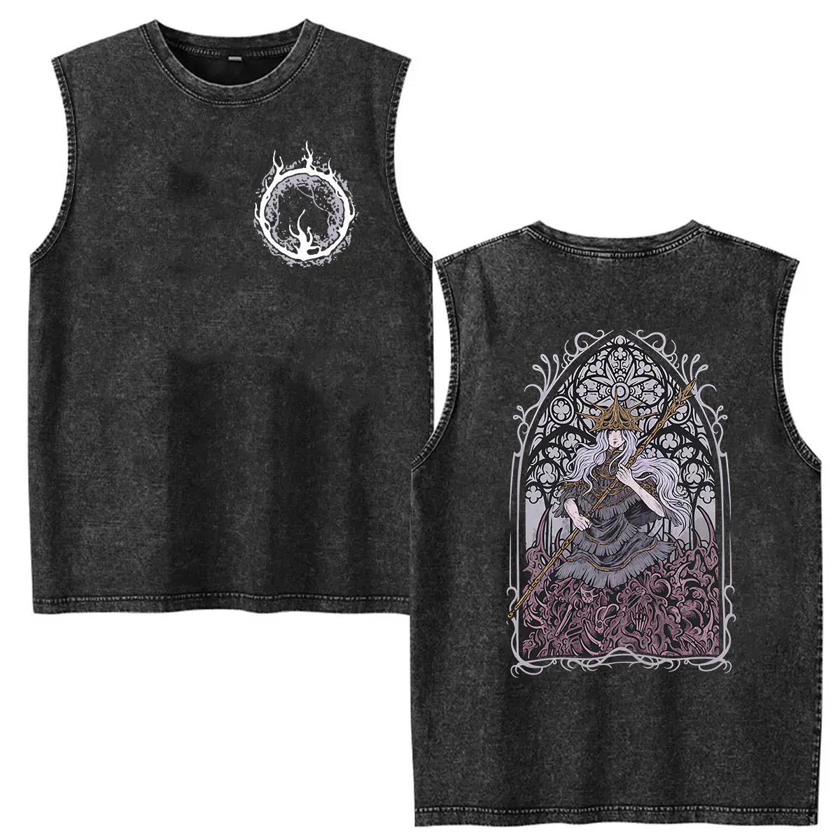 Vintage Washed Vest Dark Souls Aldritch Devourer of Gods Graphic T-shirt Men's Game Player Fans Short Sleeve T Shirts Streetwear