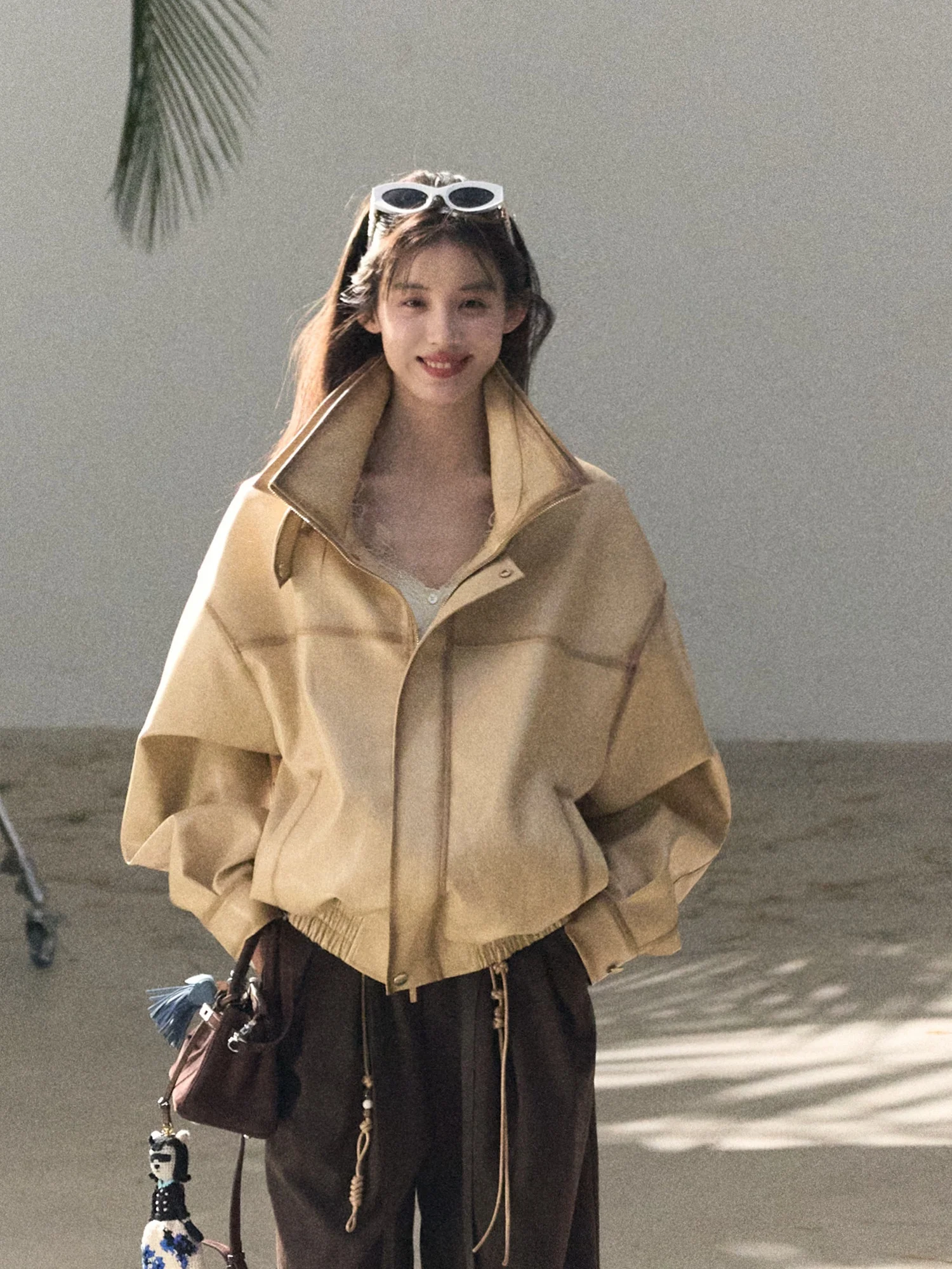 OAKMOO Giacca in Pelle da Donna Primaverile, Modello Miation Heavy Work, Vestibilità Ampia, Lunghezza Media, con Doppio Colletto e Cerniera