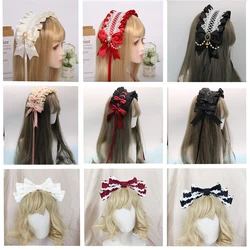 Women Cosplay Sweet Lolita Maid Headband Japanese Lace Hair Band Bowknot Headwear Anime Loli Hair Accessories Hair Clips