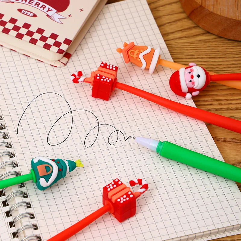 48 Stks/partij Cartoon Santa Claus Gel Pen Schattige 0.5Mm Zwarte Inkt Handtekening Pennen Briefpapier Cadeau School Schrijfbenodigdheden