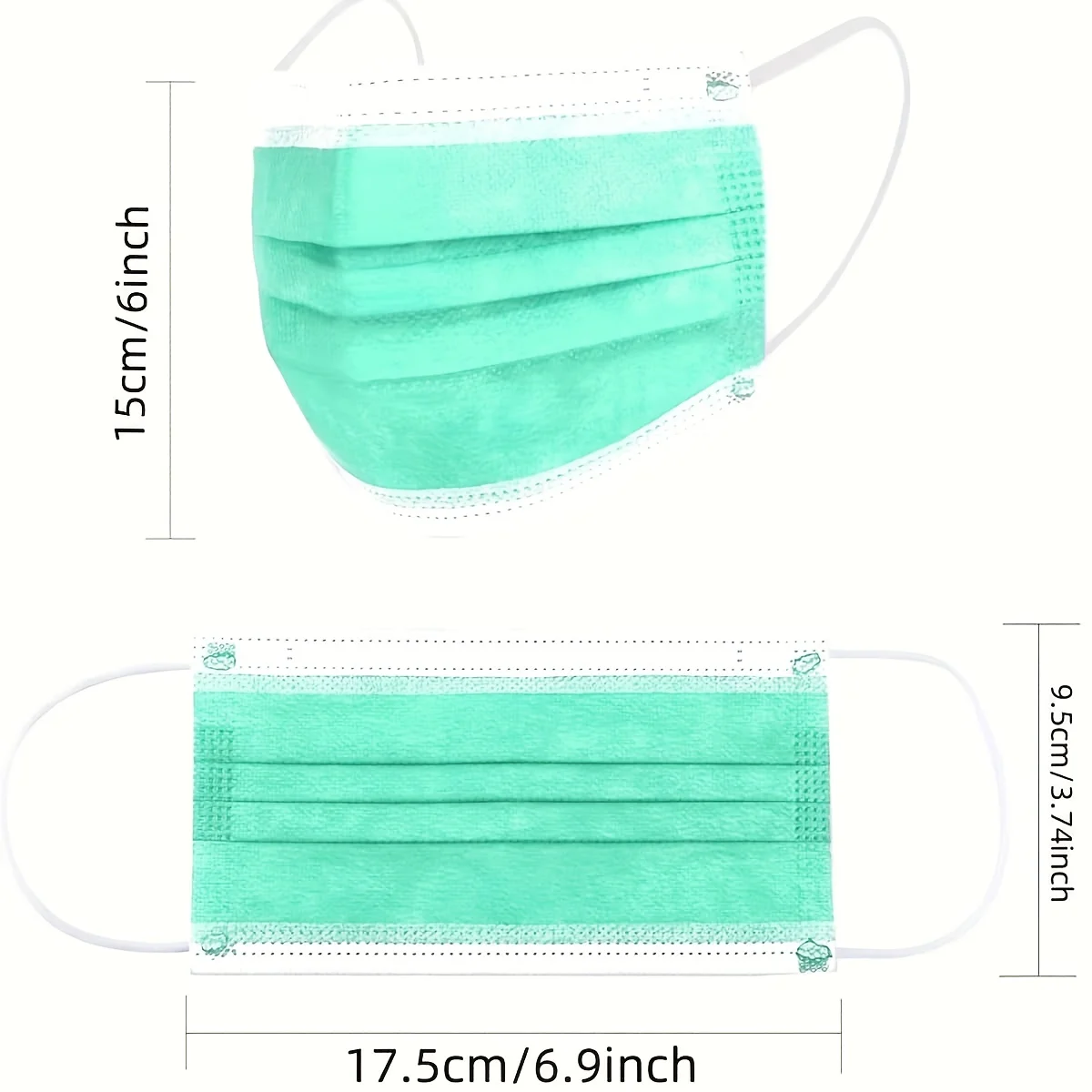 200 قطعة من الأقنعة الواقية للاستعمال مرة واحدة باللون الأخضر النعناعي - 3 طبقات سميكة ومسامية ومريحة، حلقات أذن قابلة للتعديل ووسادات أنف مناسبة بشكل ساخن للاستخدام المنزلي، يمكن شراؤها بكميات كبيرة، لكل #3