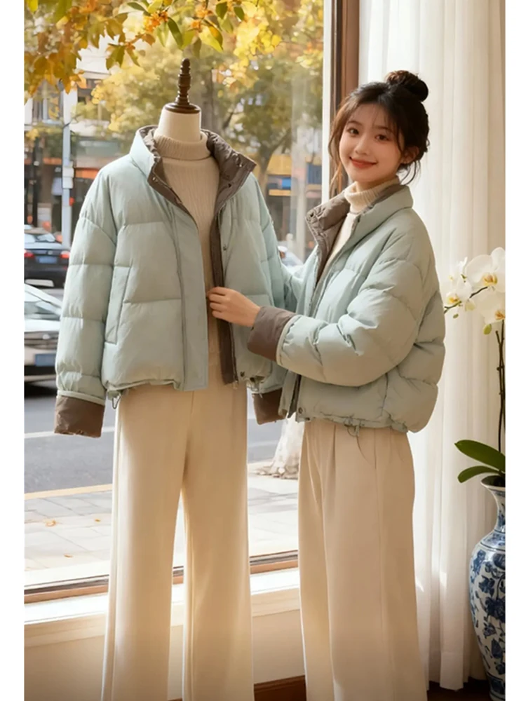 

Faionable Stand Collar Thiened down Cotton Jaet for Women Winter Warm Patchwork ort Sle Korean Version Coat