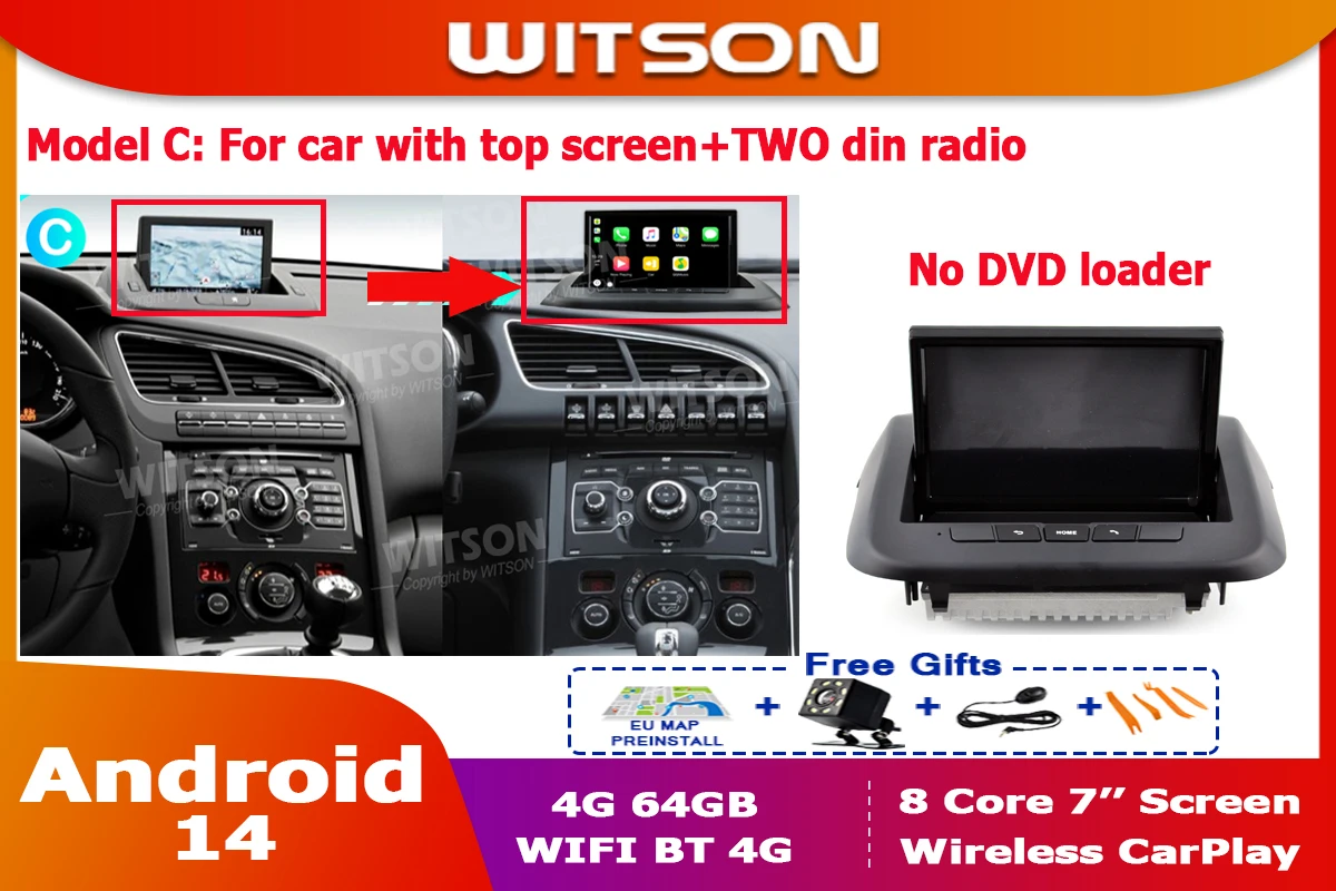 7インチAndroidカーラジオCarPlay プジョー3008 5008 2009-2016対応